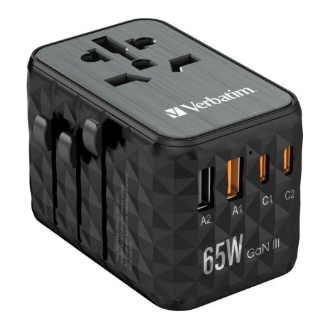 Adapter podróżny Verbatim UTA-05 GaN III globalny 2xUSB-C PD QC 4+ 65W, 1xUSB-A 60W, 1xUSB-A 5W Verbatim