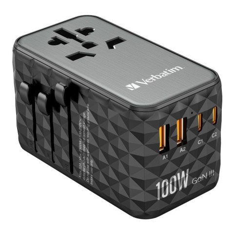 Adapter podróżny Verbatim UTA-06 GaN III globalny 2xUSB-C PD QC 4+ 100W, 2xUSB-A QC 3.0 18W Verbatim Adapter podróżny Verbatim UTA-06 GaN III globalny 2xUSB-C PD QC 4+ 100W, 2xUSB-A QC 3.0 18W Verbatim