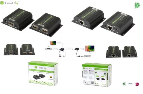 Extender HDMI Techly po skrętce Cat.6/6a/7, do 40m, EDID IR POE/POC Techly Extender HDMI Techly po skrętce Cat.6/6a/7, do 40m, EDID IR POE/POC Techly