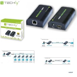Extender / splitter HDMI Techly IDATA EXTIP-373 po skrętce Cat. 5e/6/6a/7 do 120m, over IP, czarny Techly