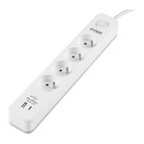 Listwa antyprzepięciowa Ever Proect 4PL 1A1C USB 1,5m biała Ever Listwa antyprzepięciowa Ever Proect 4PL 1A1C USB 1,5m biała Ever