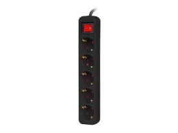 Listwa przedłużacz Lanberg 1,5m czarna 5x 230V Schuko z wyłącznikiem, kabel wykonany z pełnej miedzi LANBERG