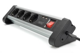 Listwa zasilająca DIGITUS biurowa 45° 4 gniazdowa 2xUSB (5V/2A) obrót 290° aluminiowa Digitus