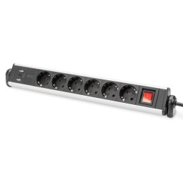 Listwa zasilająca DIGITUS biurowa 45° 6 gniazdowa 2xUSB-A 1xUSB-C (5V/3,4A) obrót 180° aluminiowa, z zaciskiem na blat Digitus
