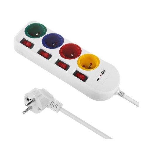 Listwa zasilająca Maclean MCE508 W przedłużacz 4 gniazda + USB A / C, z włącznikami, 250VAC/10A, 1,5m, biała Maclean Listwa zasilająca Maclean MCE508 W przedłużacz 4 gniazda + USB A / C, z włącznikami, 250VAC/10A, 1,5m, biała Maclean