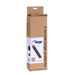 Listwa zasilająca przeciwprzepięciowa Akyga AK-SP-05U 5 gniazd, 2 x USB 5V,wyłącznik, 1.5m AKYGA