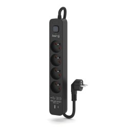 Urządzenie zasilające zabezpieczające KERG z wyłącznikiem 4 gniazda USB-C USB-A czarne 3m 16A H05VV-F 3x1,5mm2 KERG