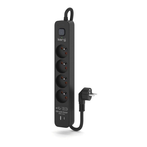 Urządzenie zasilające zabezpieczające KERG z wyłącznikiem 4 gniazda USB-C USB-A czarne 3m 16A H05VV-F 3x1,5mm2 KERG Urządzenie zasilające zabezpieczające KERG z wyłącznikiem 4 gniazda USB-C USB-A czarne 3m 16A H05VV-F 3x1,5mm2 KERG