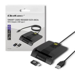 Czytnik kart chipowych ID Qoltec SCR-0634 | USB 2.0 + adapter USB-C Qoltec