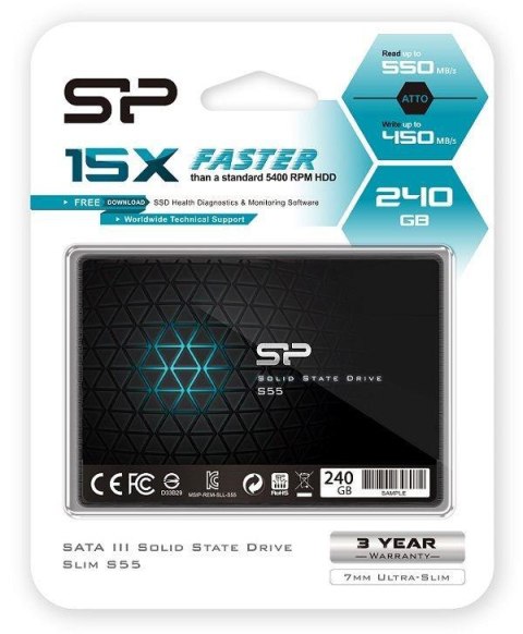 Dysk SSD Silicon Power S55 240GB 2.5" SATA3 (550/450 MB/s) 7mm Silicon Power Dysk SSD Silicon Power S55 240GB 2.5" SATA3 (550/450 MB/s) 7mm Silicon Power
