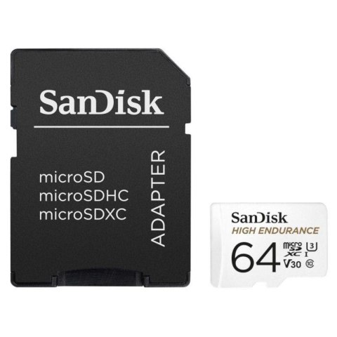 Karta pamięci MicroSDXC SanDisk High Endurance 64GB 100/40 MB/s A1 Class 10 V30 UHS-I U3 + adapter Sandisk Karta pamięci MicroSDXC SanDisk High Endurance 64GB 100/40 MB/s A1 Class 10 V30 UHS-I U3 + adapter Sandisk