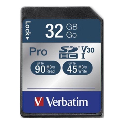 Karta pamięci SDHC Verbatim Pro U3 32GB (90/45 MB/s) Class 10 UHS-1 V30 Verbatim Karta pamięci SDHC Verbatim Pro U3 32GB (90/45 MB/s) Class 10 UHS-1 V30 Verbatim