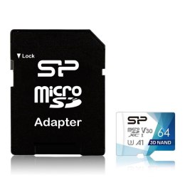Karta pamięci Silicon Power microSDXC Superior Pro 64GB V30 UHS-1 U3 A1 + ADAPTER microSD-SD Silicon Power
