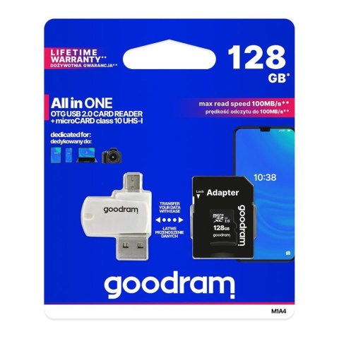 Karta pamięci microSDHC GOODRAM 128GB M1A4 UHS-I + Adapter Goodram Karta pamięci microSDHC GOODRAM 128GB M1A4 UHS-I + Adapter Goodram