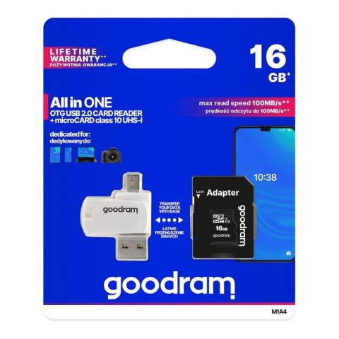 Karta pamięci microSDHC GOODRAM 16GB M1A4 UHS-I + Adapter Goodram