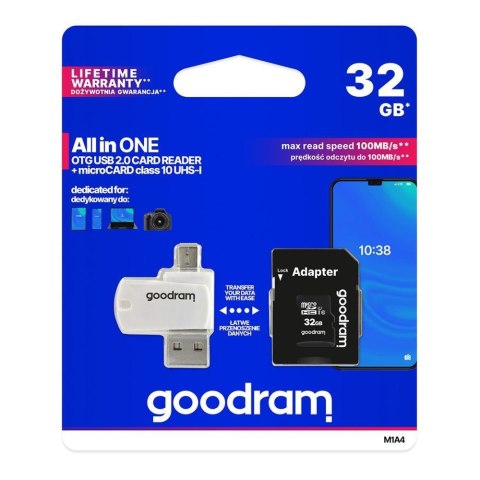 Karta pamięci microSDHC GOODRAM 32GB M1A4 UHS-I + Adapter Goodram Karta pamięci microSDHC GOODRAM 32GB M1A4 UHS-I + Adapter Goodram