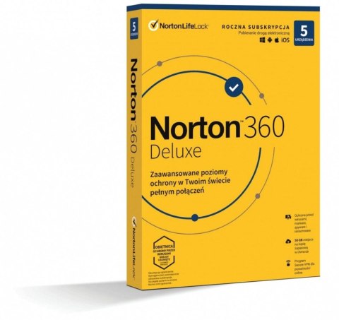 Oprogramowanie NORTON 360 Deluxe 50GB PL 1 użytkownik, 5 urządzeń, 1 rok NORTONLIFELOCK Oprogramowanie NORTON 360 Deluxe 50GB PL 1 użytkownik, 5 urządzeń, 1 rok NORTONLIFELOCK