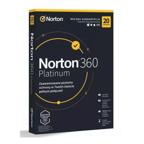 Oprogramowanie NORTON 360 PLATINUM 100GB PL 1 użytkownik 20 urządzeń NORTONLIFELOCK Oprogramowanie NORTON 360 PLATINUM 100GB PL 1 użytkownik 20 urządzeń NORTONLIFELOCK