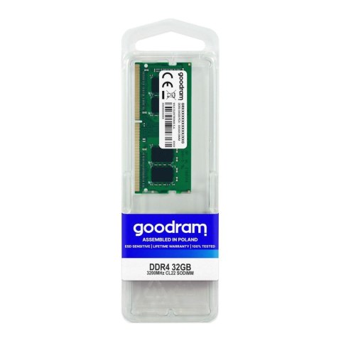 Pamięć SODIMM DDR4 GOODRAM 32GB (1x32GB) 3200MHz CL22 1.2V Goodram Pamięć SODIMM DDR4 GOODRAM 32GB (1x32GB) 3200MHz CL22 1.2V Goodram