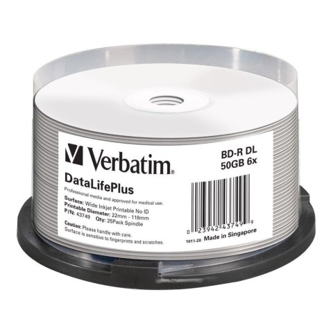 Płyty BD-R DL Verbatim 50GB 6x Wide Printable - No ID Brand (spindle 25) Verbatim Płyty BD-R DL Verbatim 50GB 6x Wide Printable - No ID Brand (spindle 25) Verbatim