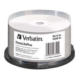 Płyty BD-R DL Verbatim 50GB 6x Wide White Thermal Printable - No ID Brand (spindle 25) Verbatim