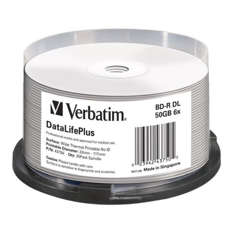 Płyty BD-R DL Verbatim 50GB 6x Wide White Thermal Printable - No ID Brand (spindle 25) Verbatim Płyty BD-R DL Verbatim 50GB 6x Wide White Thermal Printable - No ID Brand (spindle 25) Verbatim