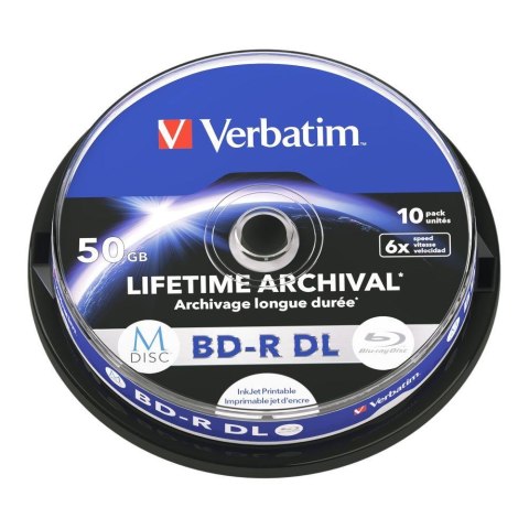 Płyty BD-R DL Verbatim M-Disc 50GB 6x Inkjet Printable (Spindle 10) Verbatim Płyty BD-R DL Verbatim M-Disc 50GB 6x Inkjet Printable (Spindle 10) Verbatim