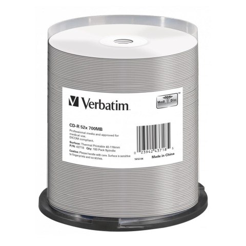 Płyty CD-R VERBATIM 52x Cake 100 szt AZO Thermal Nadruk Verbatim Płyty CD-R VERBATIM 52x Cake 100 szt AZO Thermal Nadruk Verbatim
