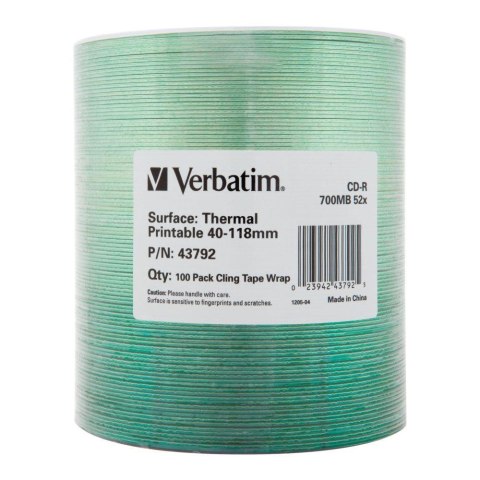 Płyty CD-R Verbatim 700MB 52x Thermal Printable No ID Brand (Wrap 100) Verbatim Płyty CD-R Verbatim 700MB 52x Thermal Printable No ID Brand (Wrap 100) Verbatim