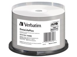 Płyty CD-R Verbatim 700MB DL+ AZO Thermal Printable Medi Disc No ID (cake 50) Verbatim