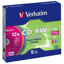 Płyty CD-RW Verbatim 700MB Colour X12 (5 Slim) Verbatim