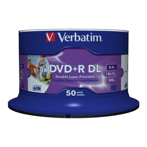 Płyty DVD+R DL Verbatim 8.5GB 8x Wide Inkjet Printable (Spindle 50) Verbatim Płyty DVD+R DL Verbatim 8.5GB 8x Wide Inkjet Printable (Spindle 50) Verbatim