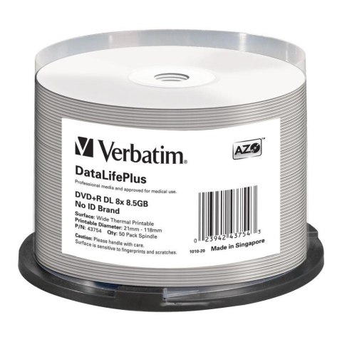 Płyty DVD+R DL Verbatim DataLife Plus 8.5GB 8x Wide Thermal Printable (Spindle 50) Verbatim Płyty DVD+R DL Verbatim DataLife Plus 8.5GB 8x Wide Thermal Printable (Spindle 50) Verbatim