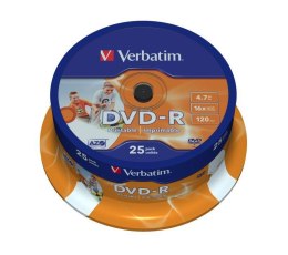 Płyty DVD-R Verbatim 16x 4.7GB (Cake 25) WIDE PRINTABLE Verbatim