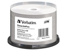 Płyty DVD-R Verbatim 4.7GB X16 AZO DL+ printable thermal białe NO ID (50 Cake) Verbatim