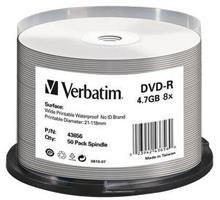 Płyty DVD-R Verbatim 4,7GB 16x Cake 50 szt Nadruk Waterproof Verbatim Płyty DVD-R Verbatim 4,7GB 16x Cake 50 szt Nadruk Waterproof Verbatim
