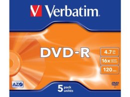 Płyty DVD-R Verbatim 4.7GB X16 Matt Silver (5 Jewel Case) Verbatim