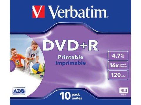 Płyty DVD+R Verbatim 4.7GB X16 printable (10 Jewel Case) Verbatim Płyty DVD+R Verbatim 4.7GB X16 printable (10 Jewel Case) Verbatim