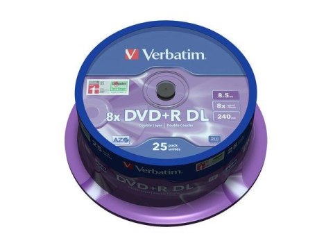 Płyty DVD+R Verbatim 8.5GB X8 Double Layer (25 Cake) Verbatim Płyty DVD+R Verbatim 8.5GB X8 Double Layer (25 Cake) Verbatim