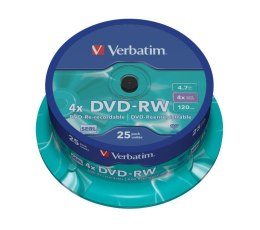 Płyty DVD-RW Verbatim 4x 4.7GB (Cake 25) MATT SILVER Verbatim