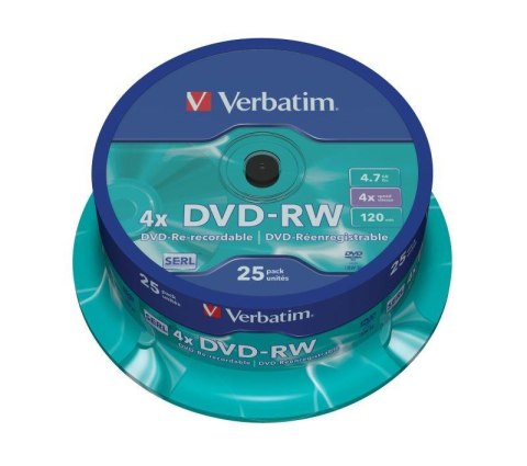 Płyty DVD-RW Verbatim 4x 4.7GB (Cake 25) MATT SILVER Verbatim Płyty DVD-RW Verbatim 4x 4.7GB (Cake 25) MATT SILVER Verbatim