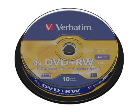 Płyty DVD+RW Verbatim 4x 4.7GB Matt Silver (cake 10) Verbatim Płyty DVD+RW Verbatim 4x 4.7GB Matt Silver (cake 10) Verbatim