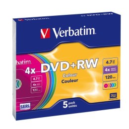 Płyty DVD+RW Verbatim 4x 4.7GB (Slim 5) COLOUR Verbatim