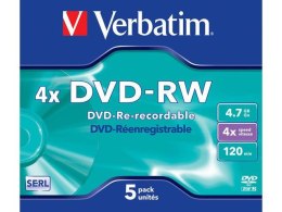 Płyty DVD-RW Verbatim 4.7GB X4 MATT Silver (5 Jewel Case) Verbatim