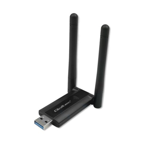 Karta sieciowa Qoltec Bezprzewodowy Adapter USB DUAL WiFi 2 x 2dBi | Standard AC | USB 3.0 | 1200Mbps Qoltec