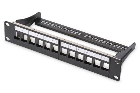 Patch panel pusty DIGITUS 10" 12 port 1U do modułów keystone (RAL 9005) Digitus Patch panel pusty DIGITUS 10" 12 port 1U do modułów keystone (RAL 9005) Digitus