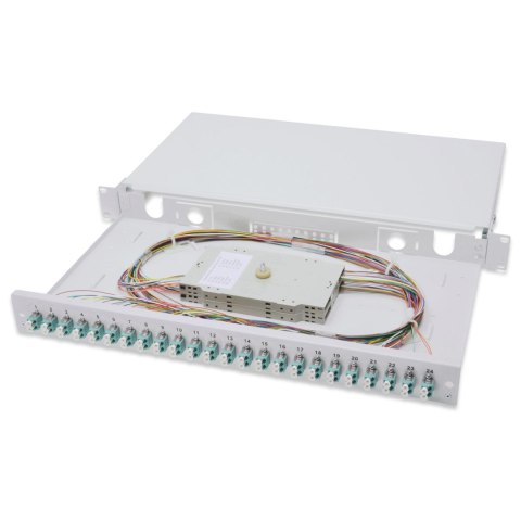 Przełącznica światłowodowa/Panel krosowy DIGITUS z wyposażeniem 19'' 1U, 24x LC dx, OM3, pigtaile, adaptery, tacki, wysuwany, sz Digitus Przełącznica światłowodowa/Panel krosowy DIGITUS z wyposażeniem 19'' 1U, 24x LC dx, OM3, pigtaile, adaptery, tacki, wysuwany, sz Digitus