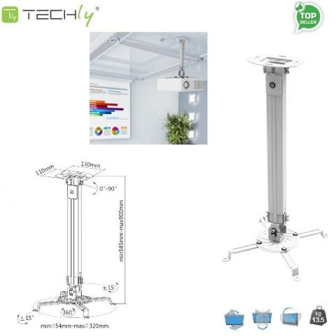 Ramię do projektora Techly 55-90 cm. 13,5kg, sufitowe, srebrne Techly Ramię do projektora Techly 55-90 cm. 13,5kg, sufitowe, srebrne Techly
