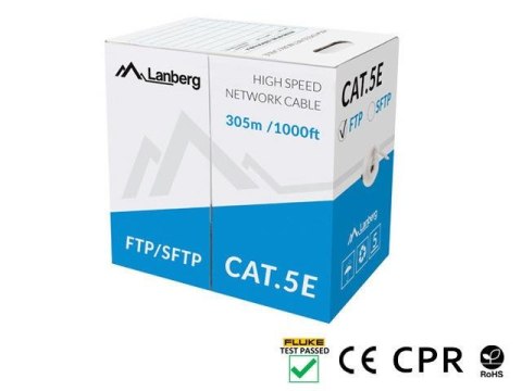 Kabel SFTP Lanberg kat. 5e 305m drut CU szary CPR+ fluke passed LANBERG Kabel SFTP Lanberg kat. 5e 305m drut CU szary CPR+ fluke passed LANBERG