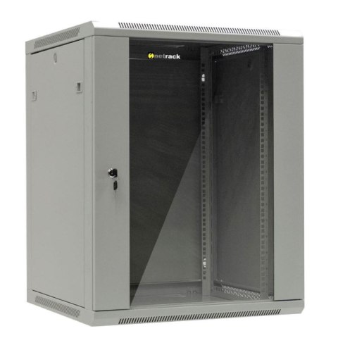 Szafa wisząca 19" Netrack, 15U/600x600mm - szary, drzwi szklane, otwierane boki NETRACK